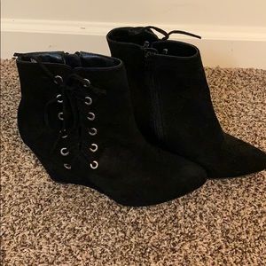 Black suede lace -up wedges